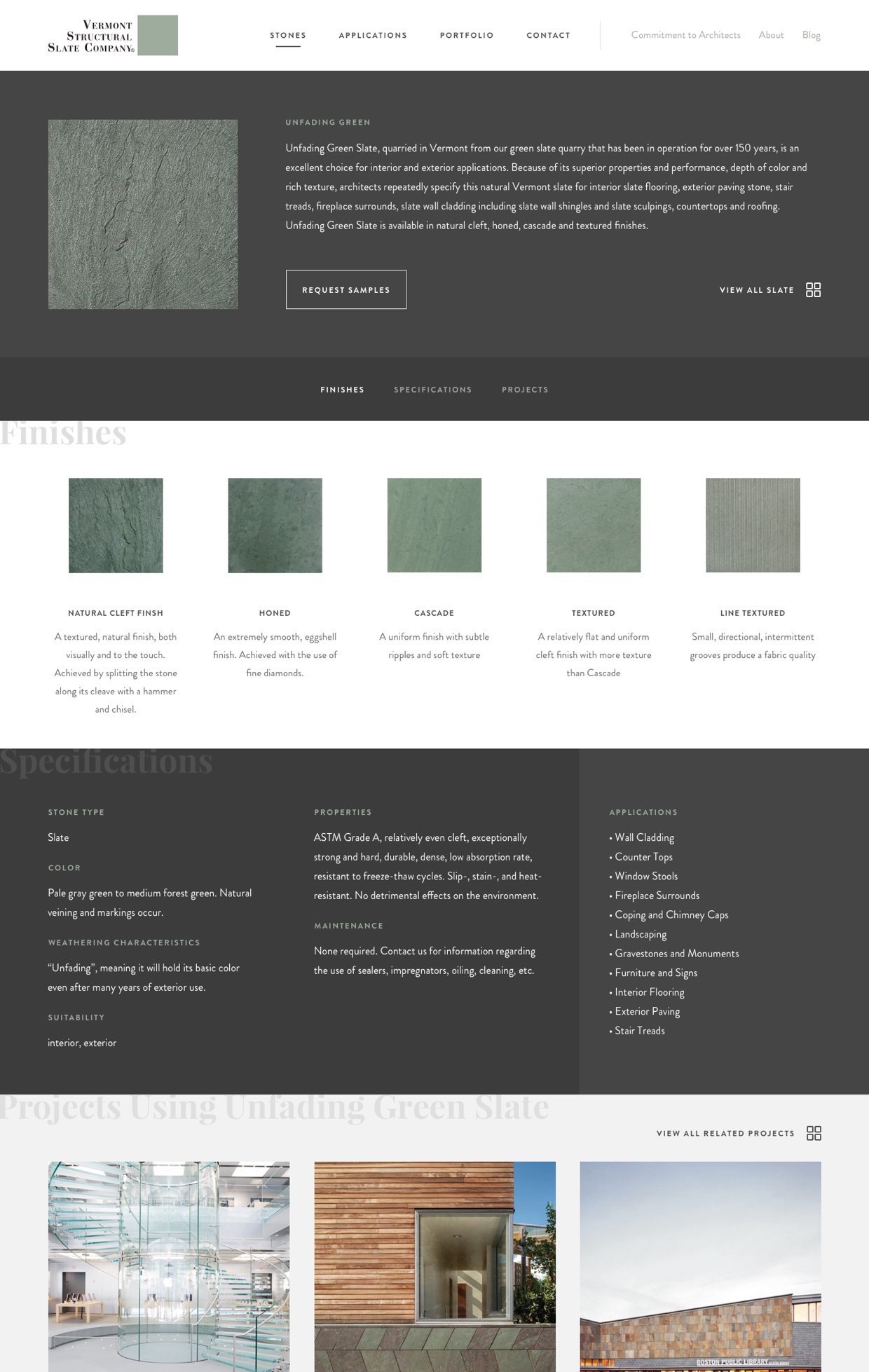 Screenshot of Vermont Structural Slate Stone detail page