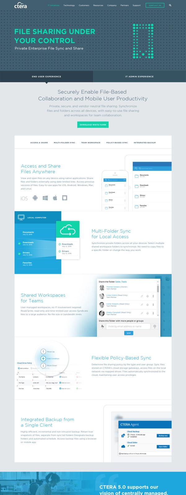 Screenshot of CTERA website - Enterprise File Sync and Share page